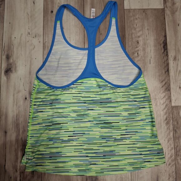 Under Armour Yoga Workout Racer T Back Green Blue Striped Top Women Size M - Picture 2 of 4